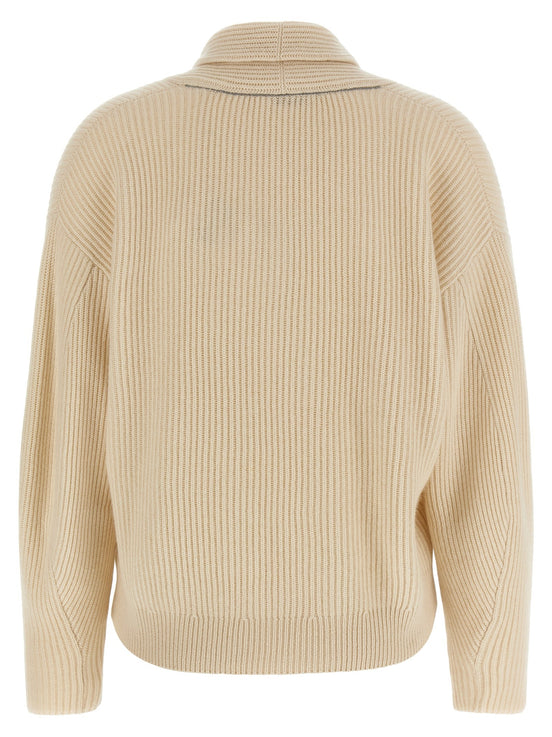 Brunello Cucinelli Shawl neck ribbed sweater