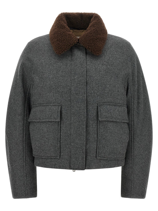 Shearling collar cropped jacket