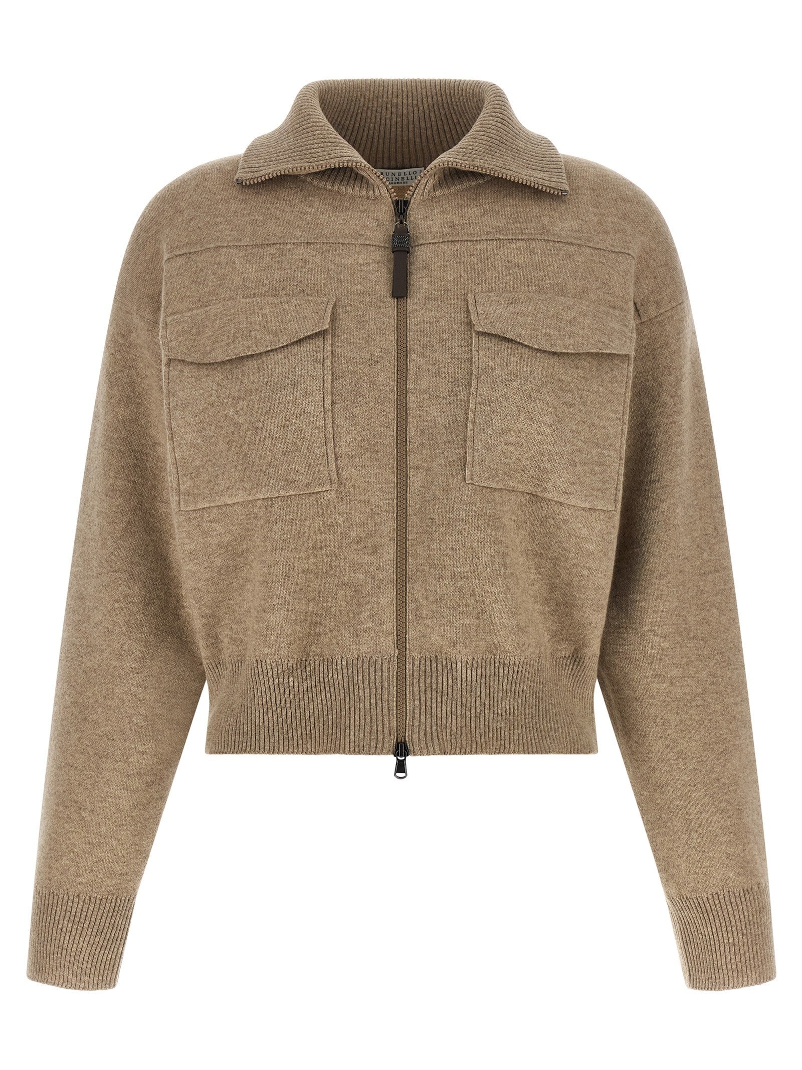 'Shiny Zipper Pull' Wool cardigan