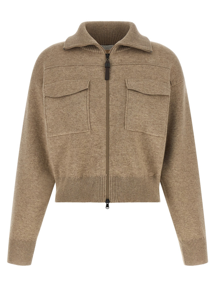 'Shiny Zipper Pull' Wool cardigan