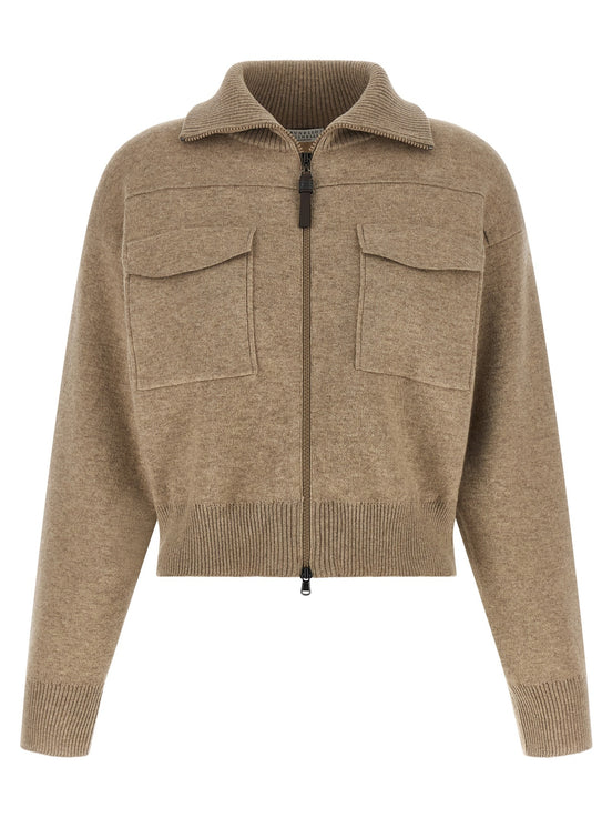 'Shiny Zipper Pull' Wool cardigan