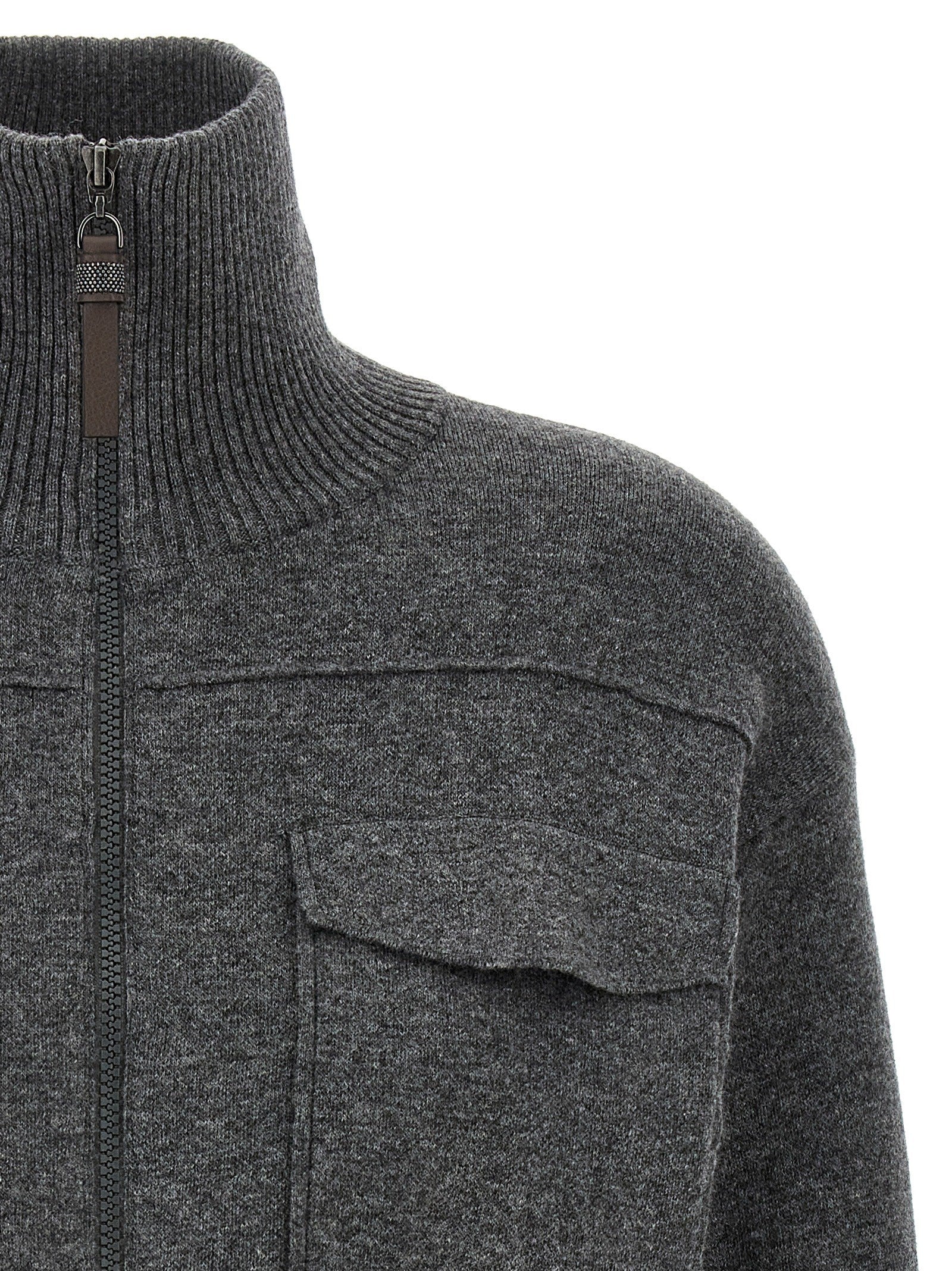 'Shiny Zipper Pull' Wool cardigan