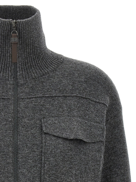 'Shiny Zipper Pull' Wool cardigan