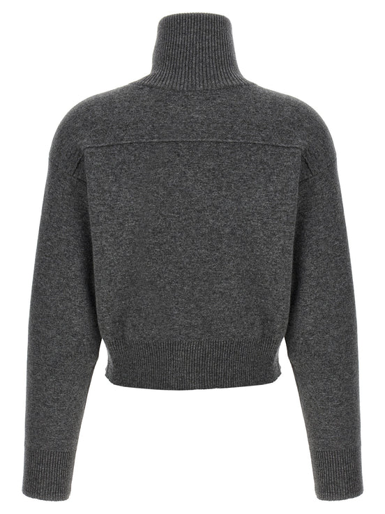 'Shiny Zipper Pull' Wool cardigan