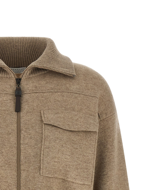 'Shiny Zipper Pull' Wool cardigan