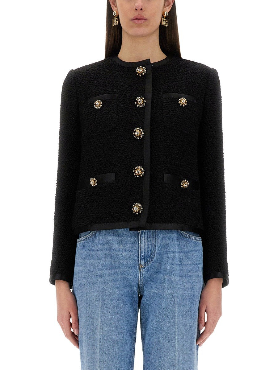 SINGLE-BREASTED TWEED BOUCLÉ SHORT JACKET
