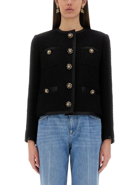 SINGLE-BREASTED TWEED BOUCLÉ SHORT JACKET