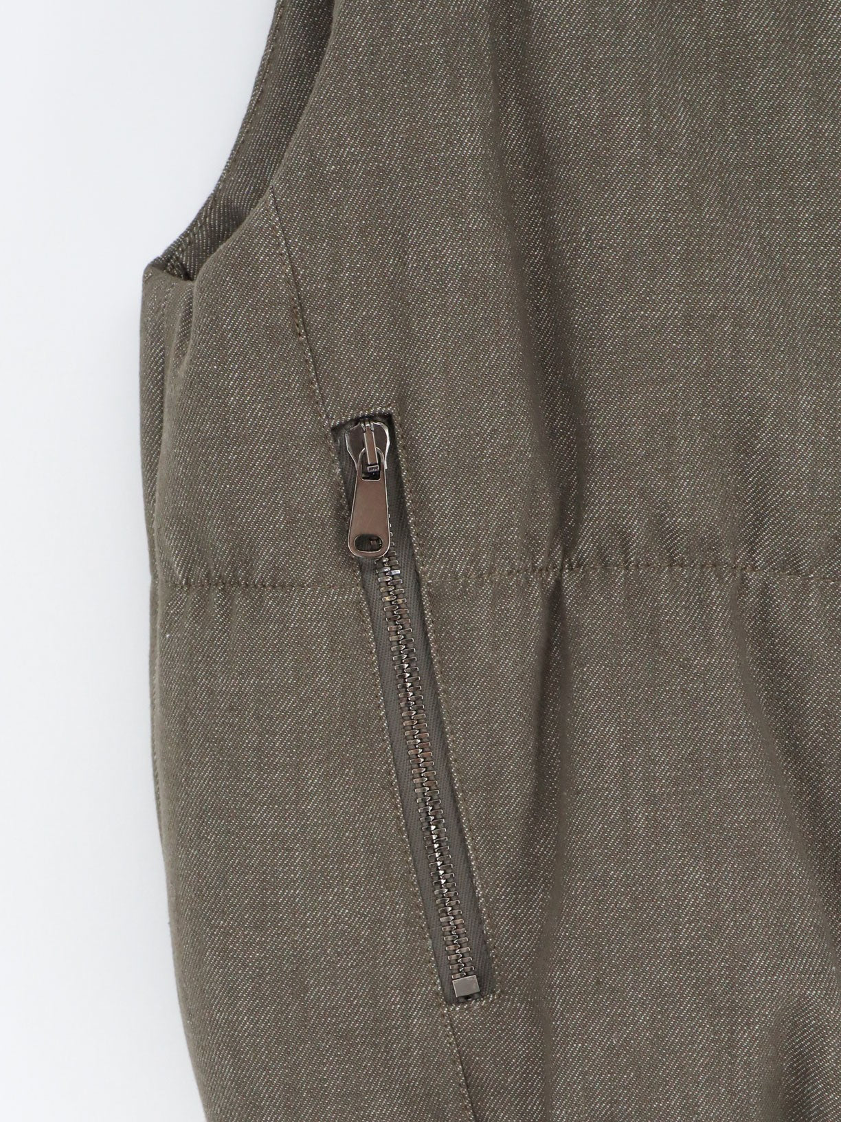 Sleeveless effect twill-denim down jacket