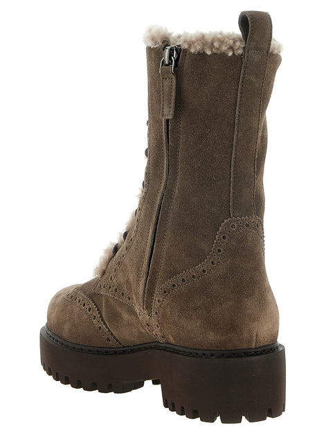 Brunello Cucinelli Suede and brown shearling ankle boots