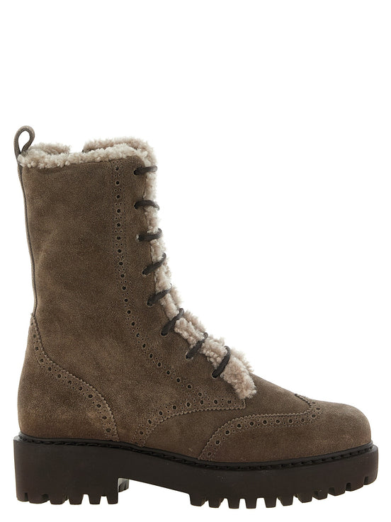 Suede and brown shearling ankle boots