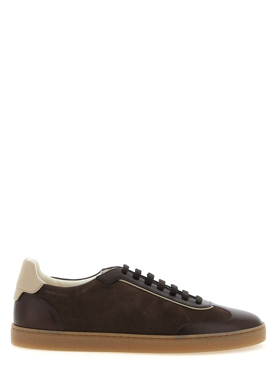 Suede and smooth calf sneakers