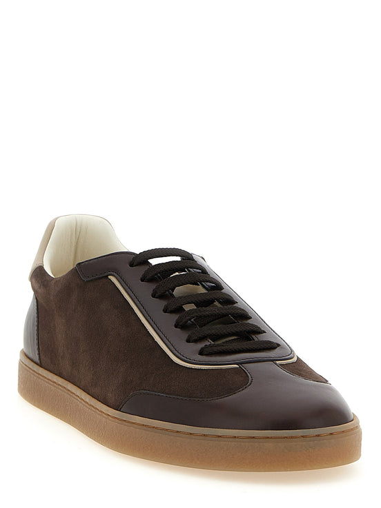 Suede and smooth calf sneakers