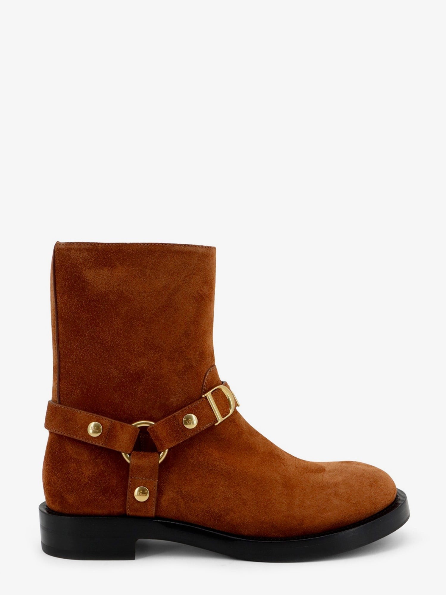 Suede boots with metal lettering logo