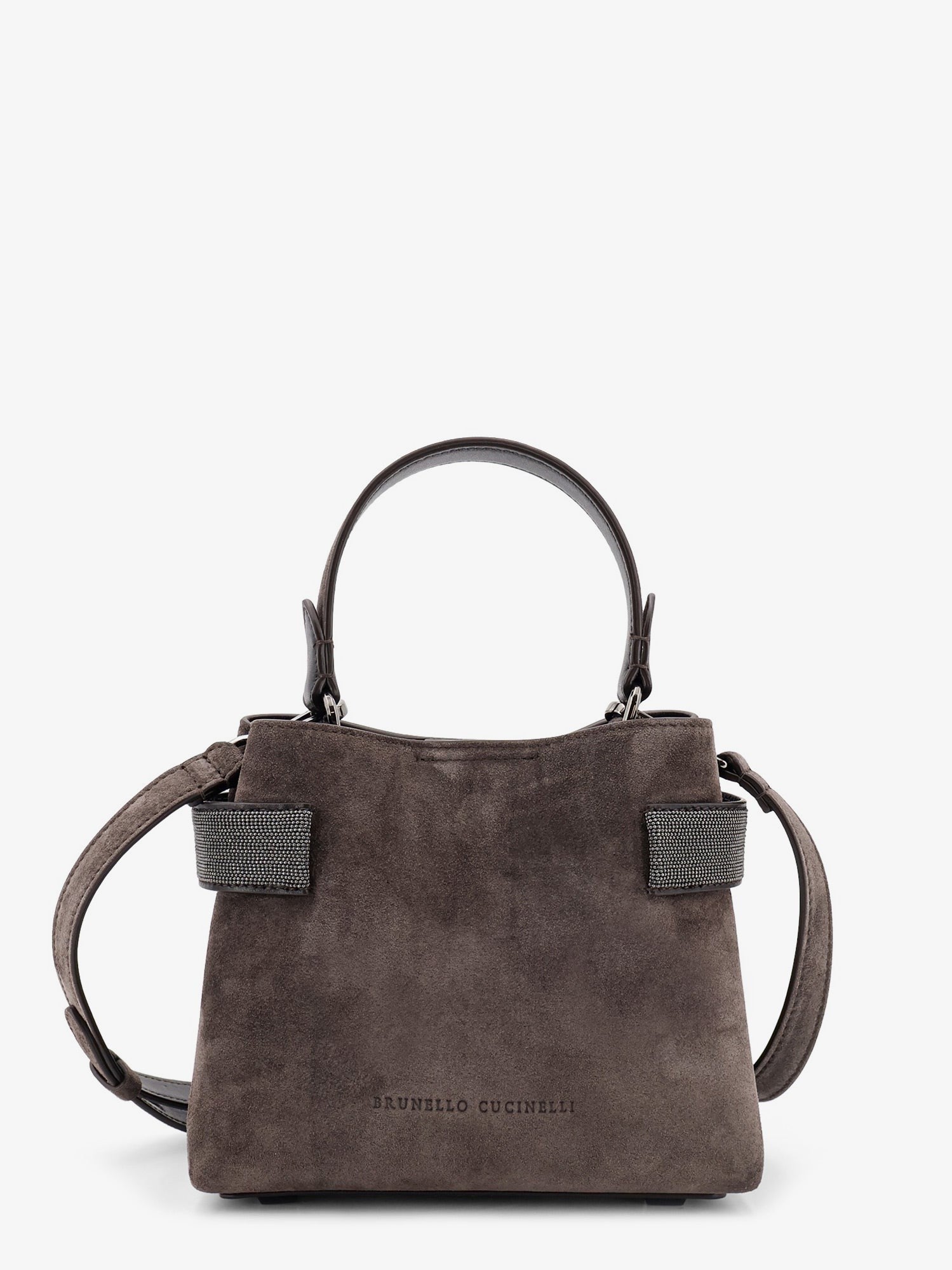 Suede crossbody bag with Monili detail