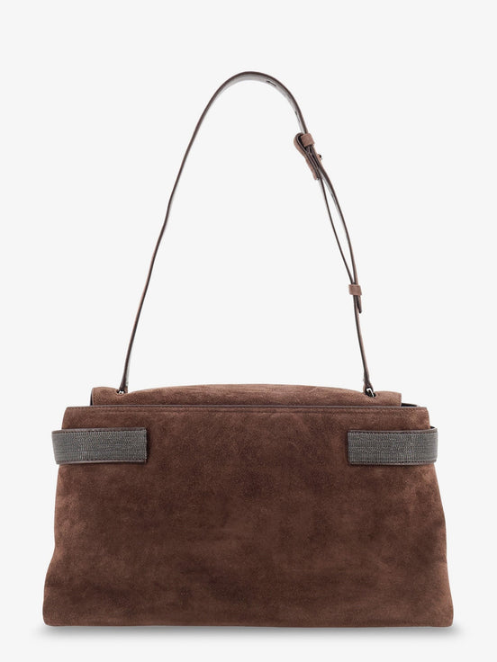 Suede crossbody bag with Monili details