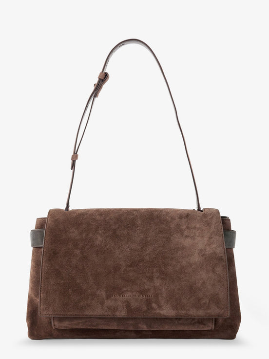 Suede crossbody bag with Monili details