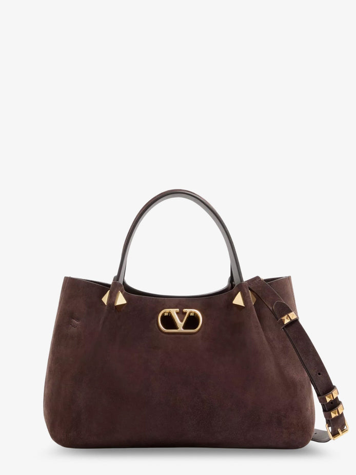 Suede handbag with metal VLogo