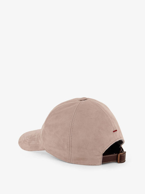 Brunello Cucinelli Suede hat with embroidered logo on the front