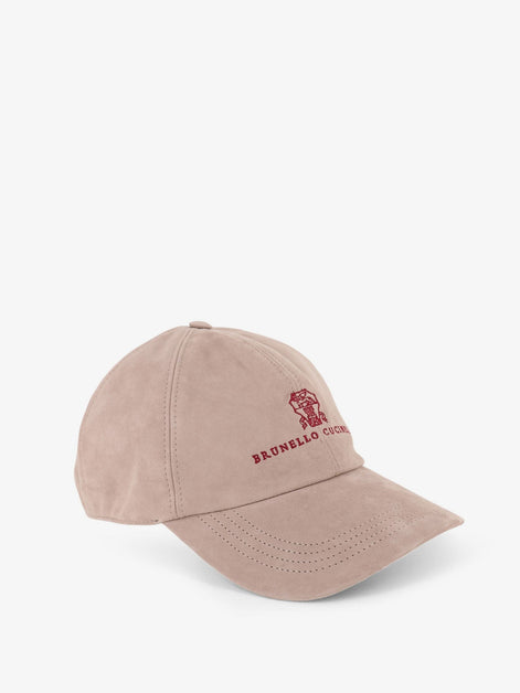 Brunello Cucinelli Suede hat with embroidered logo on the front