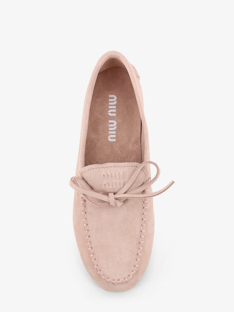 Suede loafer with frontal logo