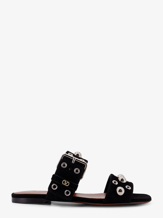 Suede sandals with side metal VLogo