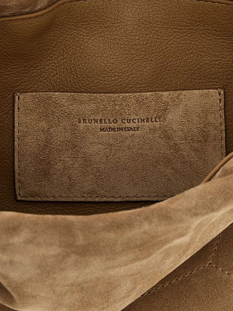 Brunello Cucinelli Suede shoulder bag with logo on the front