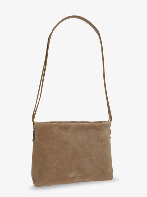 Brunello Cucinelli Suede shoulder bag with logo on the front