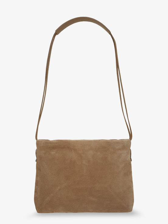 Suede shoulder bag with logo on the front