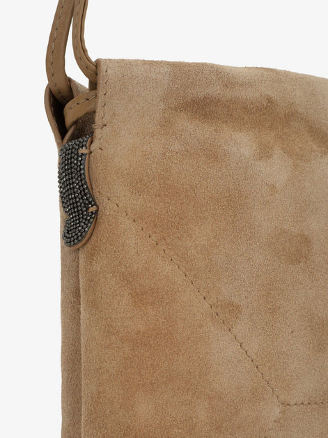 Brunello Cucinelli Suede shoulder bag with logo on the front