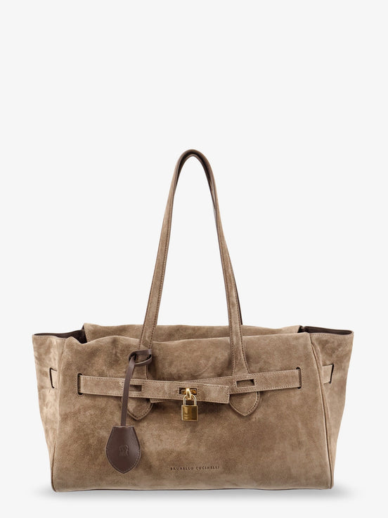 Suede shoulder bag with logo padlock detail