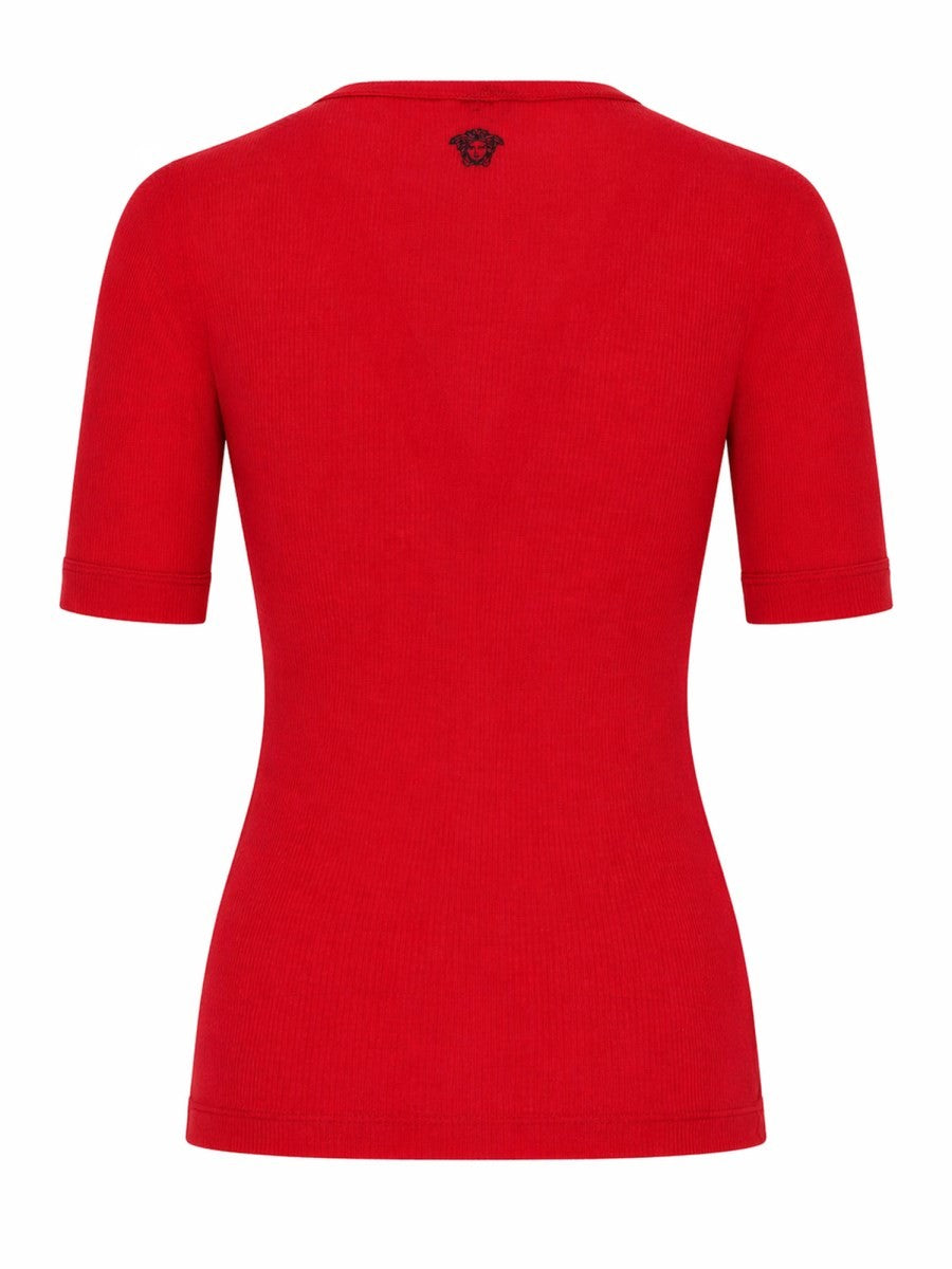Versace T-SHIRT IN LANA A COSTE CON RICAMO