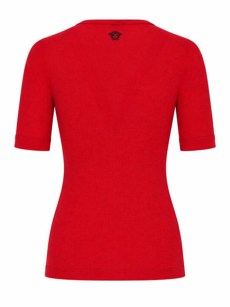 Versace T-SHIRT IN LANA A COSTE CON RICAMO