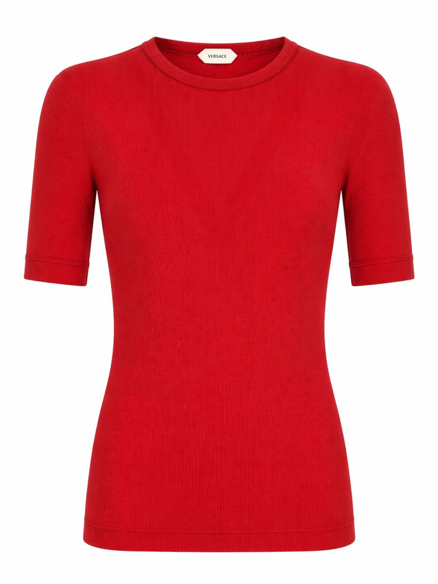 T-SHIRT IN LANA A COSTE CON RICAMO