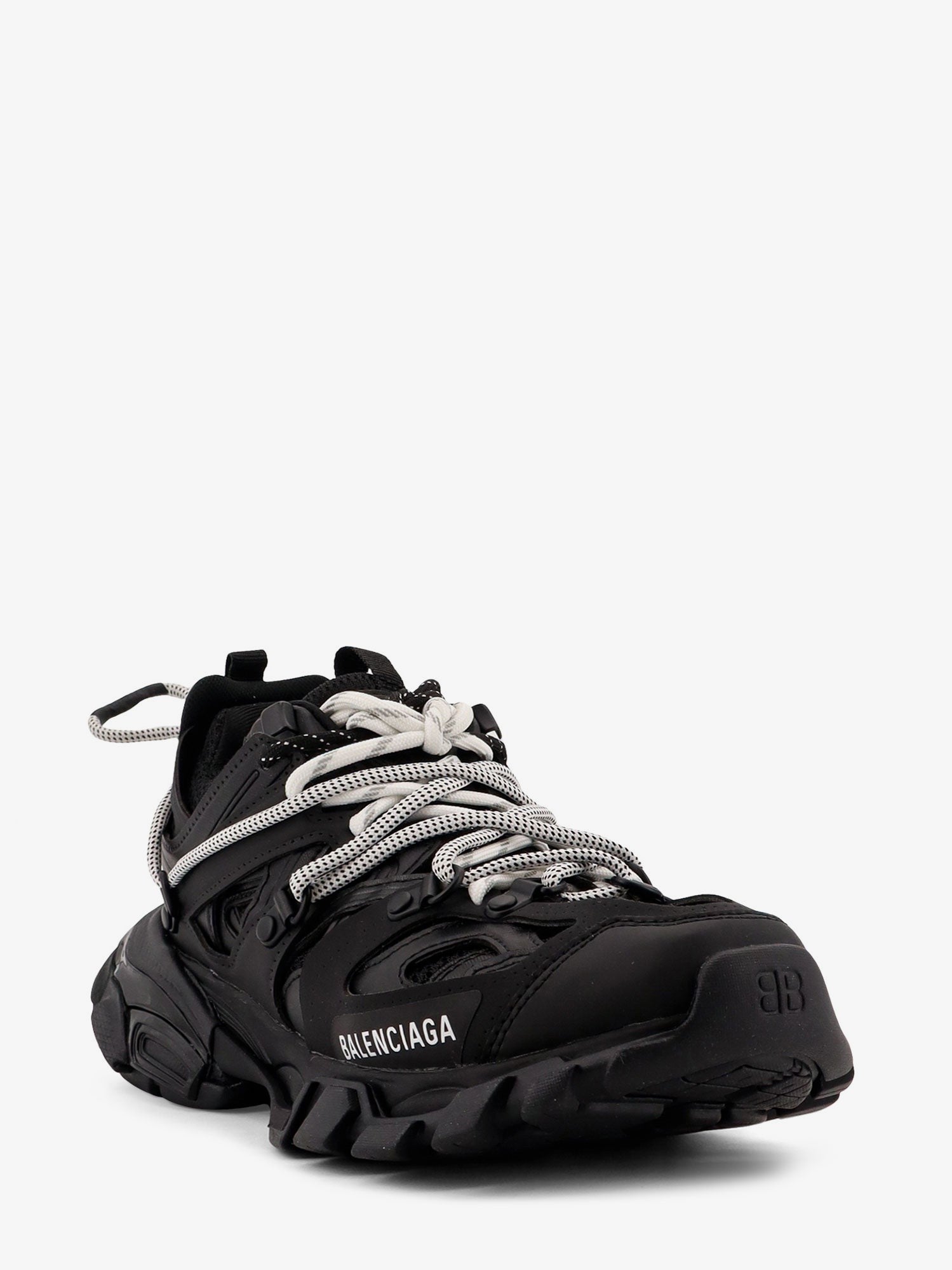 Track mesh sneakers with double laces