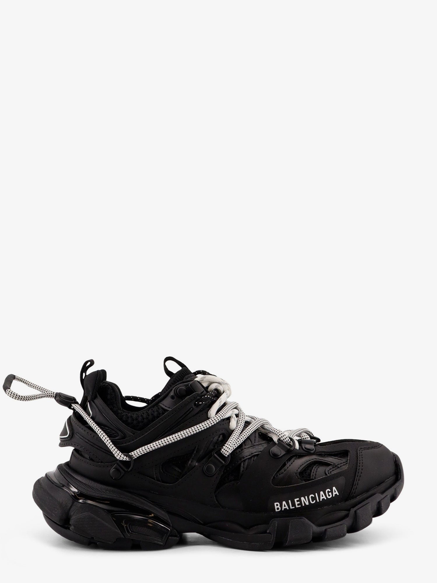 Track mesh sneakers with double laces