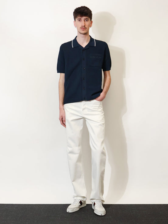 Gucci Viscose blend polo shirt with front Horsebit embroidery