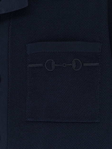 Gucci Viscose blend polo shirt with front Horsebit embroidery