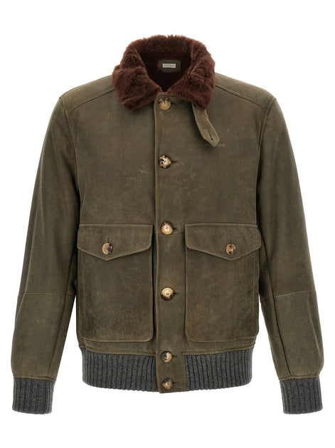 Waxed shearling bomber jacket