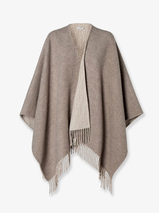 Wool and cashmere cape with FF zucca print