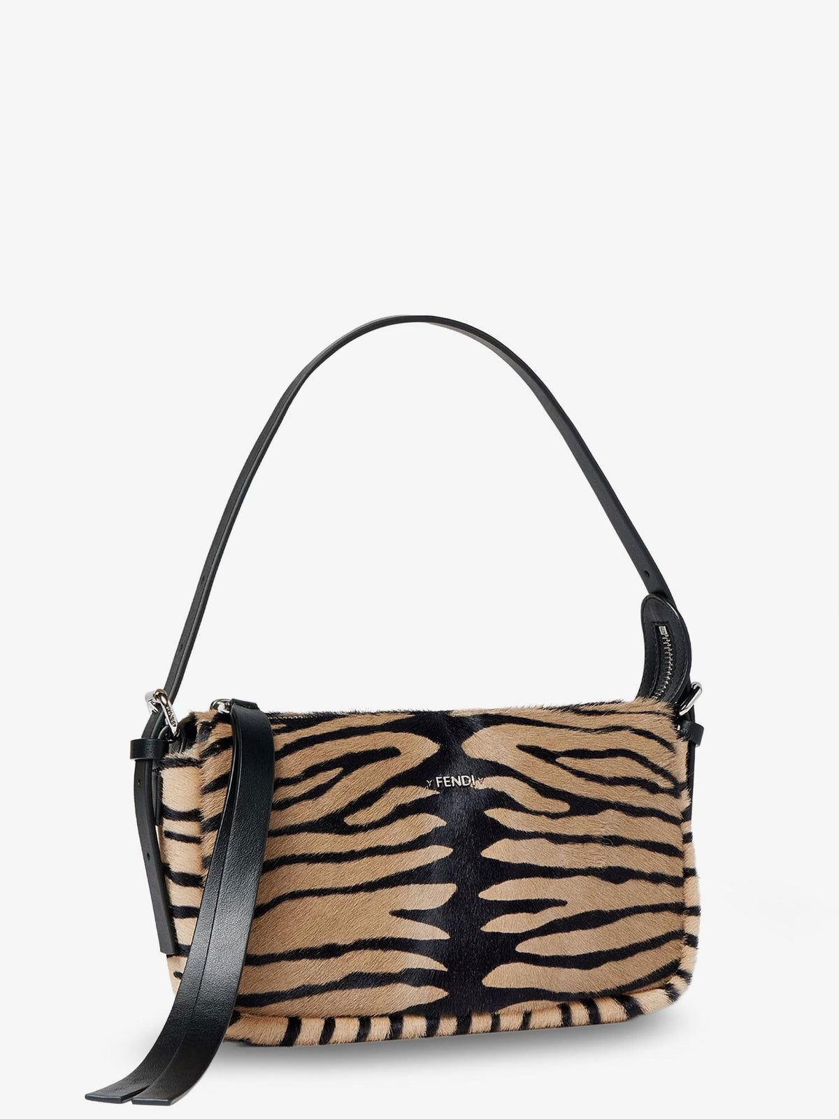 Fendi Zip Top Small shoulder bag in tiger-print pony skin